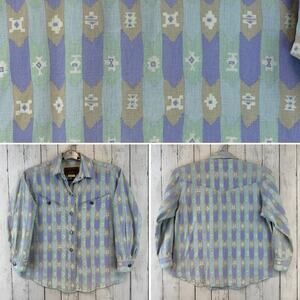 VTG Seppe Blue/Purple Aztec Western Southwest Metal Button Down Shirt Size Small